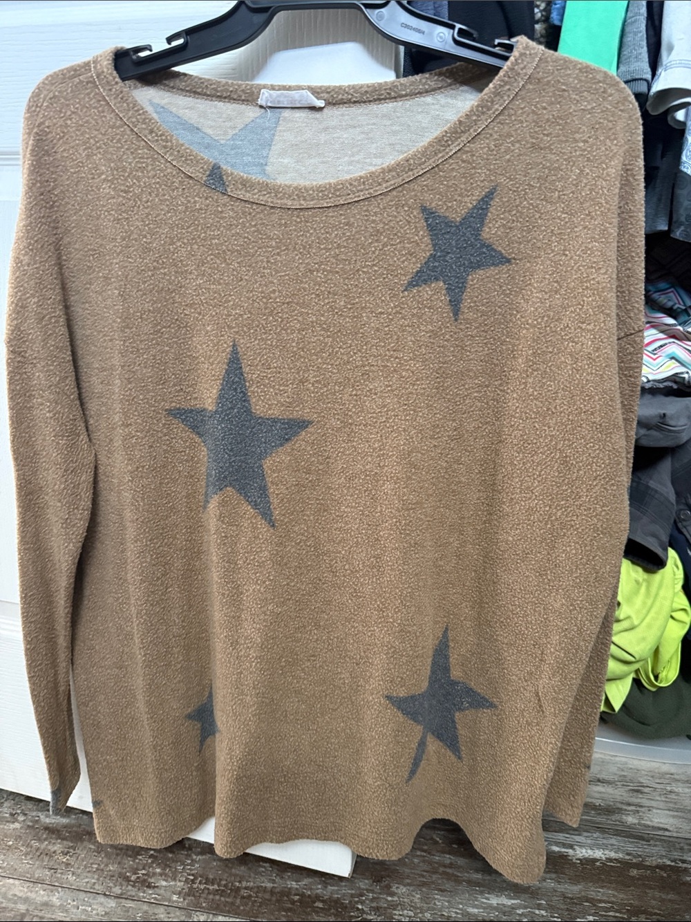 First Love Taupe Star-Print Crewneck Sweater
